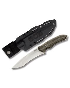 SOG Large Kiku Fixed Blade with Green Linen Micarta Handle and AUS-8 Stainless Steel 5.812" Clip Point Plain Edge Blade Model KU-2011