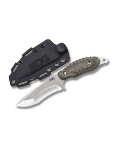 SOG Knives KU2021 Kiku Fixed Blade Knife with Green Linen Micarta Handle and Satin Coated VG-10 Stainless Steel 4.125" Clip Point Plain Edge Blade with Black Kydex Sheath Model SOGKU2021