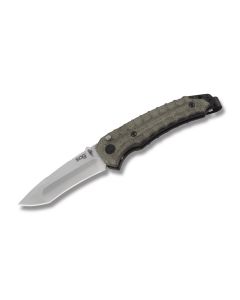 SOG Knives Kiku Assisted Knife with Green Linen Micarta Handle and Satin Coated VG-10 Stainless Steel 3.50" Modified Drop Point Plain Edge Blade Model SOGKU3001