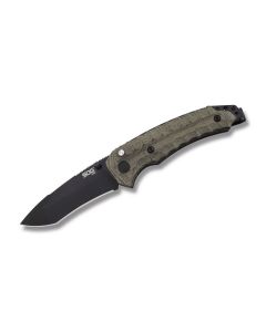 SOG Knives KU3002 Kiku Assisted Opening Knife with Green Linen Handle and Black Titanium-Nitride Coated VG-10 Stainless Steel 3.50" Modified Drop Point Plain Edge Blade Model SOGKU3002