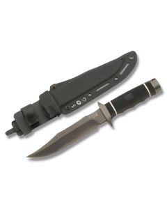 SOG Tech Bowie Fixed Blade Knife with  Black Kraton Rubber Handle and TiAIN Finish AUS-8 Stainless Steel 6.375" Bowie Plain Edge Blade Model S10B-K