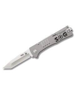 SOG Slimjim Tanto Lockback with Stainless Steel Handle and AUS-8 Stainless Steel 3.125" Tanto Plain Edge Blade