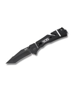 SOG Trident Elite Piston Lock Folder with Glass Reinforced Handle and AUS-8 Black Coated Stainless Steel 3.75" Tanto Plain Edge Blade Model TF104-CP