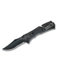 SOG Black Trident Folder with Black Zytel Handle and Black TiNi Coated AUS-8 Stainless Steel 3.25" Clip Point Partially Serrated Blade Model TF-1