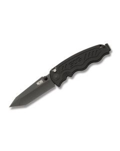 SOG Zoom Mini Tanto with Black Anodized Handle and AUS-8 Stainless Steel 3.125" Tanto Plain Edge Blade Model ZM1004