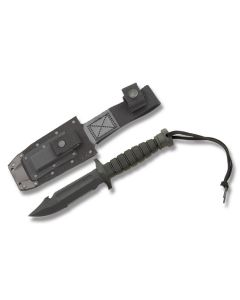 Ontario Knives Spec Plus USN-1 Survival Knife with Black Kraton Handle and Black Powder Coated 1095 Carbon Steel 5" Clip Point Partially Serrated Edge Blade with Black Cordura Sheath Model SP-24