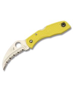 Spyderco Tasman Salt with Yellow FRN Handle and Satin Coated H-1 Stainless Steel 2.938" Hawkbill SpyderEdge Blade Model C106YL