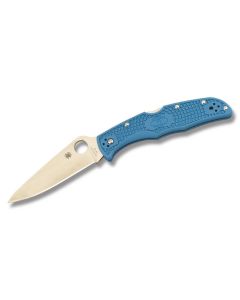 Spyderco Flat Ground Endura 4 with Blue FRN Handle and Satin Coated VG-10 Stainless Steel 3.75" Drop Point Plain Edge Blade Model C10FPBL