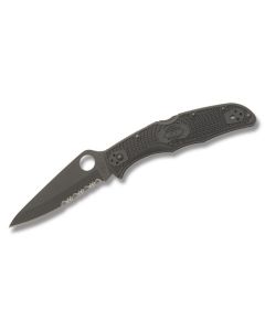 Spyderco Endura 4 with Black FRN Handle and Black Coated VG-10 Stainless Steel 3.75" Drop Point Partially Serrated Edge Blade Model C10BBK