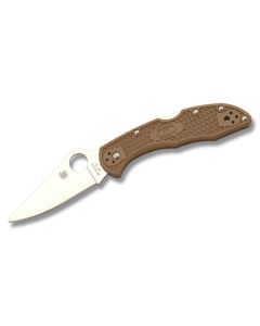 Spyderco Delica 4 with Brown FRN Handle and Satin Coated 2.875" Drop Point Plain Edge Blade Model C11FPBN