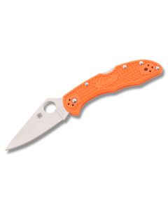 Spyderco Delica 4 with Orange FRN Handle and Satin Coated VG-10 Stainless Steel 2.875" Drop Point Plain Edge Blade Model C11OR