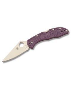 Spyderco Delica 4 with Purple FRN Handle and Satin Coated VG-10 Stainless Steel 2.875" Drop Point Plain Edge Blade Model C11PR