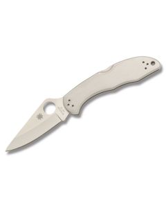 Spyderco Delica 4 with Stainless Steel Handle and Satin Coated VG-10 Stainless Steel 2.938" Clip Point Plain Edge Blade Model C11