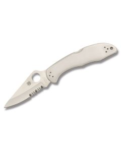 Spyderco Delica 4 with Stainless Steel Handle and Satin Coated VG-10 Stainless Steel 2.938" Clip Point Partially Serrated Edge Blade Model C11