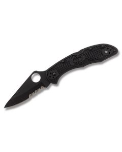 Spyderco Delica 4 with Black FRN Handle and Black Coated VG-10 Stainless Steel 2.875" Clip Point Partially Serrated Edge Blade Model C11FG