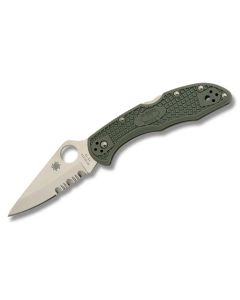 Spyderco Delica 4 with Foliage Green FRN Handle and Satin Coated VG-10 Stainless Steel 2.875" Clip Point Partially Serrated Edge Blade Model C11FG