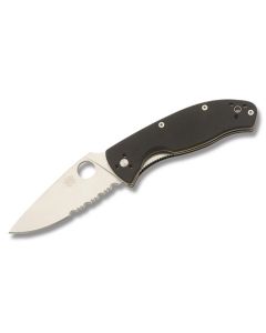 Spyderco Tenacious with Black G10 Handle and Satin  Coated 8Cr13MoV Stainless Steel 3.375" Drop Point Partially Serrated Edge Blade Model C122GPS