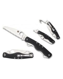 Spyderco ClipiTool Rescue Knife with Black G-10 Handle and Satin Coated 8Cr13MoV Stainless Steel 3.61" Sheepsfoot Serrated Edge Blade Model C209GS