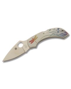 Spyderco Dragonfly Tattoo with Stainless Steel Handle and Satin Coated VG-10 Stainless Steel 2.313" Drop Point Plain Edge Blade Model C28T 