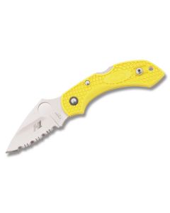 Sypderco Dragonfly 2 Salt with Yellow FRN Handle and Satin Coated H-1 Steel 2.25" Drop Point Plain Edge Blade Model C28YL2