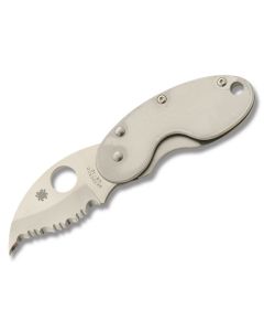 Spyderco Cricket with Stainless Steel Handle and Satin Coated VG-10 Stainless Steel 1.875" Hawkbill Serrated Edge Blade Model C29S