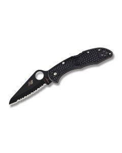 Spyderco Salt 2 with Black Textured FRN Handles and Black Finish H1 Steel 3" Leaf Serrated Edge Blades Model 88PBBK2