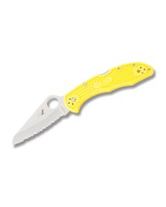 Spyderco Knives Salt 2 Folder with Yellow Fiberglass Reinforced Nylon Handle and Satin Coated H-1 Steel 3" Sheepsfoot Serrated Edge Blade Model C88YL2