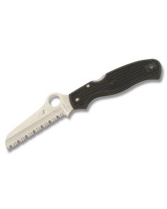 Spyderco Atlantic Salt with Black FRN Handle and Satin Coated H-1 Steel 3.688" Sheepfoot Serrated Edge Blade Model C89BK