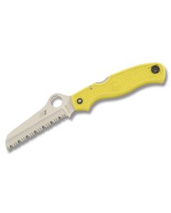 Spyderco Atlantic Salt with Yellow FRN Handle and Satin Coated H-1 Steel 3.688" Sheepfoot Serrated Edge Blade Model C89YL