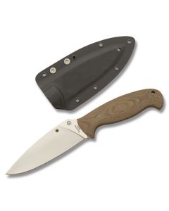 Spyderco Temperance II with Brown Micarta Handle and Satin Coated VG-10 Stainless Steel 4.875" Clip Point Plain Edge Blade with Brown Leather Sheath Model FB05-2