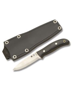 Spyderco Bushcraft with Black G-10 Handle and Satin Coated O-1 Steel 4.125" Drop Point Plain Edge Blade with Black Leather Sheath Model FB26G 