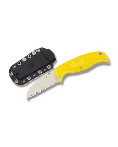 Spyderco Enuff with Yellow FRN Handle and Satin Coated H-1 Steel 2.75" Sheepfoot Serrated Edge Blade with Black Molded Polymer Sheath Model FB31YL