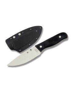 Spyderco Serrata with Black G-10 Handle and Satin Coated 440C Stainless Steel 4.625" Drop Point Plain Edge Blade with Black Boltaron Sheath Model FB32G