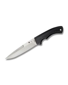 Spyderco Sustain Fixed Blade with Black G-10 Handles and Satin Coated CPM-20CV Stainless Steel 6.19" Spear Point Plain Edge Blade with Brown Leather Sheath Model FB39GP