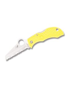 Spyderco Manbug Salt Lightweight Knife with Yellow FRN Handles and H1 Steel 1.90” Sheepsfoot Fully Serrated Edge Blades Model MYLS