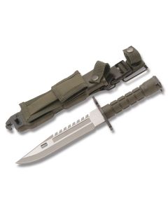 Smith & Wesson Special Ops M9 Bayonet with Green Nylon Fiber Handle and Satin Coated 420J2 Stainless Steel 7.875" Clip Point Plain Edge Blade with Green Molded Plastic Sheath Model SW3G