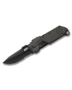 Smith& Wesson Military & Police M.A.G.I.C. Linerlock with Black 60601 T-6 Aluminum Handle and Black Coated 4034 Stainless Steel 3.5" Clip Point Partially Serrated Edge Blade Model SWMP9BS