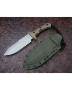 Treeman handmade Knives LRRP model with 5.375 inch high carbon steel double edge blade single hilt guard with durable natural canvas micarta 