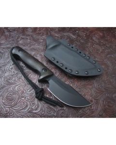 Treeman handmade Knives Pathfinder model with 4 inch high carbon steel blade single hilt guard with durable black micarta handles