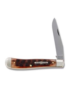 Tidioute Weasel 1 Blade Trapper 4” with Antique Amber Bone Handles and 1095 Carbon Steel Plain Edge Blades