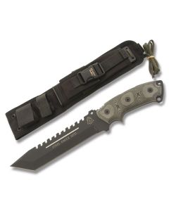 TOPS Steel Eagle Series with Black Linen Micarta Handles and Black Traction Coated 1095 Carbon Steel 7" Tanto Plain Edge Blade Model SE107D