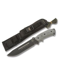 TOPS Steel Eagle Series with Black Linen Micarta Handles and Black Traction Coated 1095 Carbon Steel 7" Hunters Point Plain Edge Blade Model SE107E