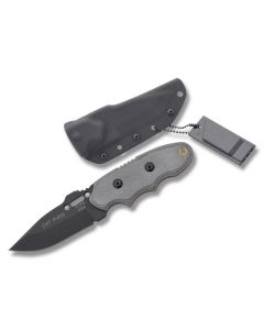 TOPS C.A.T. Series with Black Linen Micarta Handles and Black Traction Coated 1095 Carbon Steel 3.25" Tanto Plain Edge Blade Model 200