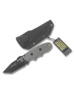 Tops C.A.T. Fixed Blade Knife with Black Linen Micarta Handle and Black Traction Coated 1095 High Carbon Steel  3.25" Tanto Plain  Edge Blade and Black Kydex Sheath Model 203T-02 