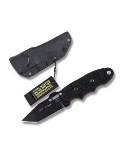 TOPS CAT Tanto Cyber Fixed Blade Knife with Black G-10 Handle and Black Traction Coated 1095 Carbon Steel 3.188" Tanto Point Plain Edge Blade and Kydex Sheath Model 203T-01