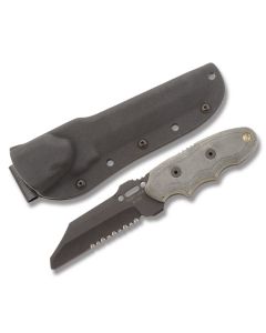 Tops Interceptor Hunter with Gray Micarta Handles and Black Coated 1095 Carbon Steel 3.50" Chisel Partially Serrated Blade and Kydex Sheath Model 341