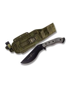 Tops Bushcrafters Kukri 7 Fixed Blade Knife with Black Linen Micarta Handle and Black Traction Coated 1095 Carbon Steel 7.375" Kukuri Plain Edge Blade and OD Green Nylon Belt Sheath Model BKUK-01