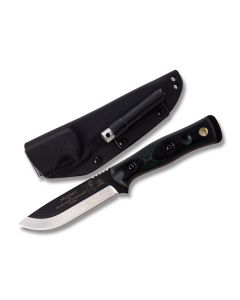 Tops Bros Fixed Blade Knife with Green and Black G-10 Handle and Tumble Finished 1095 Carbon Steel 4.563" Drop Point Plain Edge Blade and Black Kydex Sheath Model BROS-GB