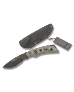 Tops Cougar Claw Fixed Blade Knife with Black Linen Micarta Handle and Black Traction Coated 1095 Carbon Steel 3.375" Drop Point Plain Edge Blade and Kydex Sheath Model CC01