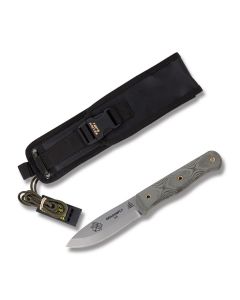 Tops Dragonfly Fixed Blade Knife with Black Canvas Micarta Handle and Bead Blasted Finish Carbon Steel 4.375" Drop Point Plain Edge Blade and Black Ballistic Nylon Sheath Model DFLY-4.5